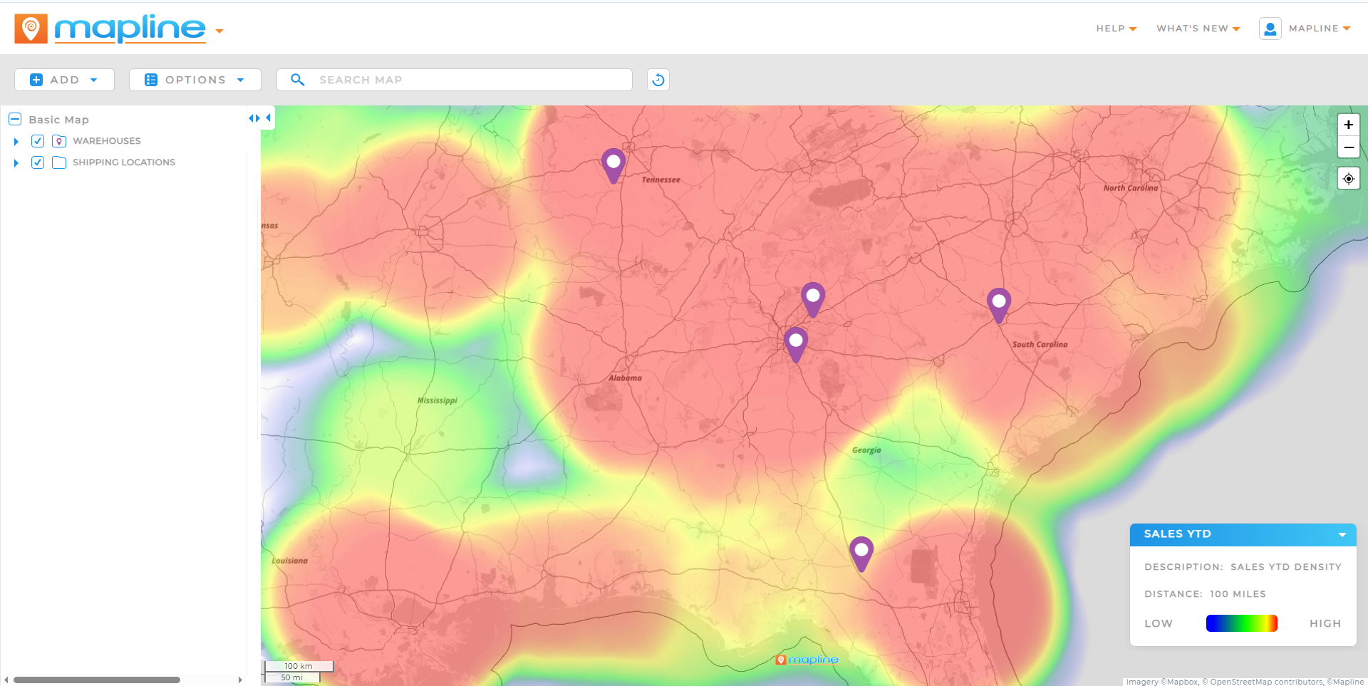 Heat Map of Sales with Warehouses