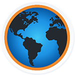 picture of a blue and black globe with an orange border