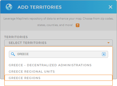 Add Greece regions to your map in Mapline