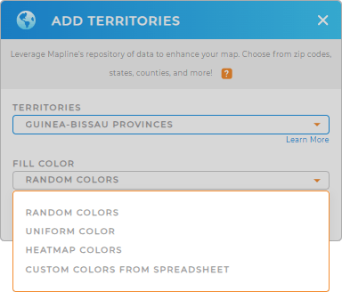 Color-code your Guinea-Bissau provinces territory map in seconds