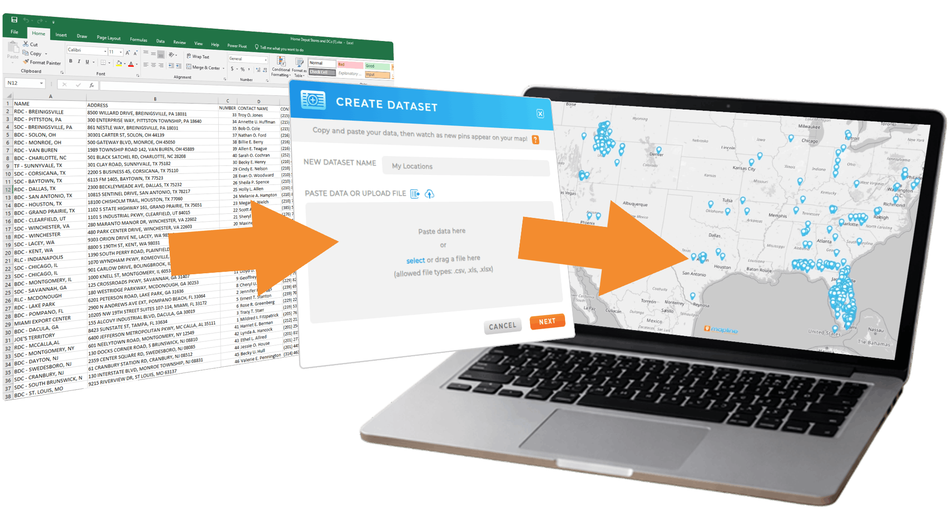 How to map multiple addresses from excel