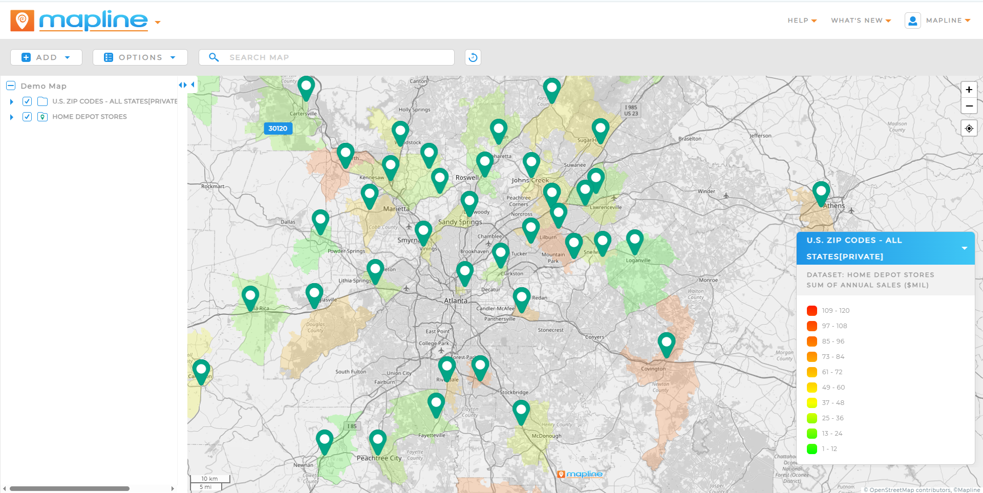 Sales Territories Heat Map