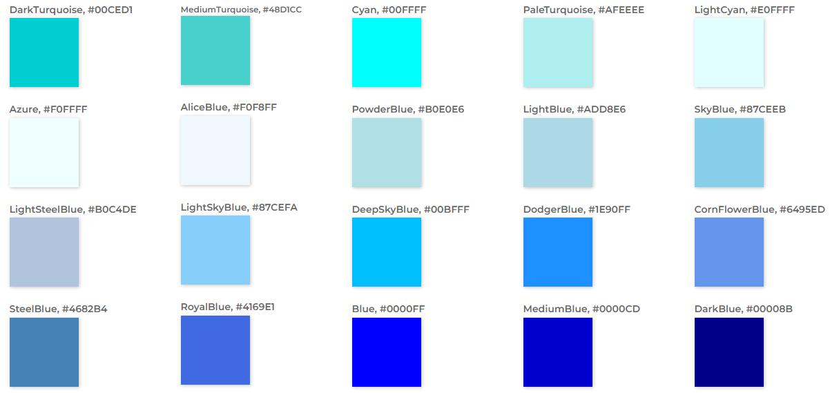 Screenshot of different HTML Color Names accepted by Mapline (and all browsers)