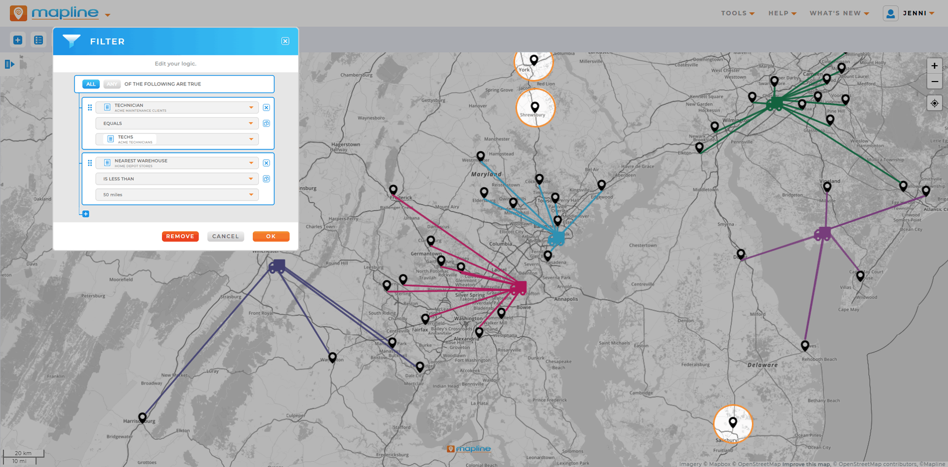 Advanced map pin styling with Mapline
