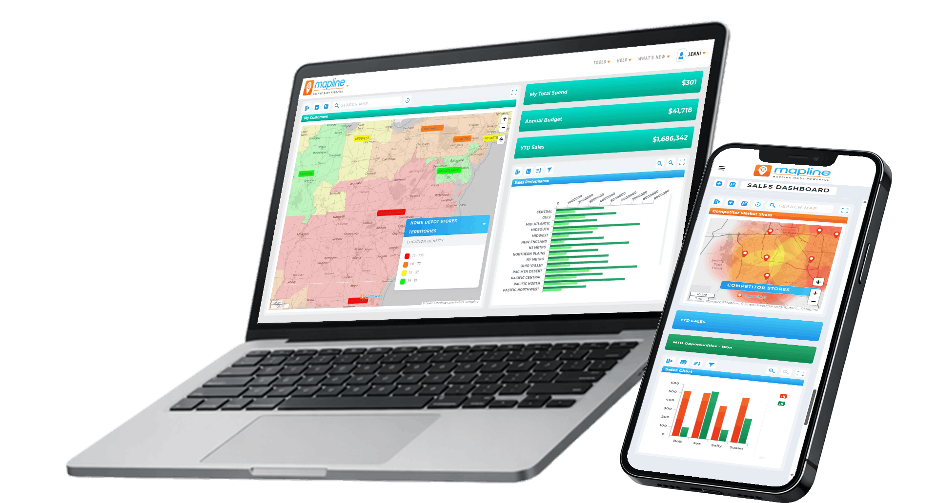 Identify patterns and trends across locations when you plot pins on a map in Mapline