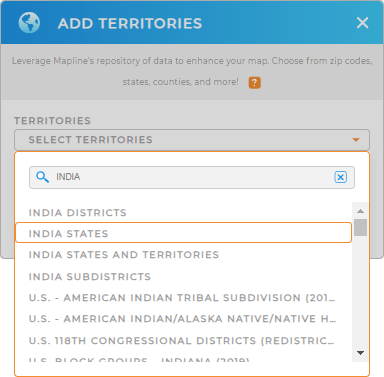 Add India states to your map in Mapline