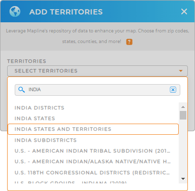 Add India states and territories to your map in Mapline