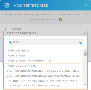 Add India states and territories to your map in Mapline