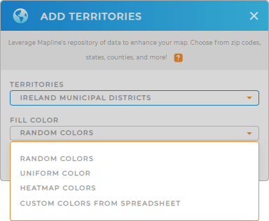 Color-code your Ireland Municipal Districts territory map in seconds