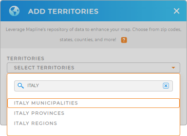 Add Italy Municipalities to your map in Mapline