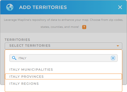 Add Italy provinces to your map in Mapline