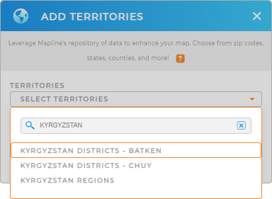Add Kyrgyzstan districts to your map in Mapline