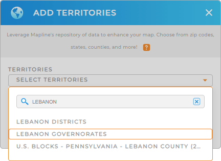 Add Lebanon governorates to your map in Mapline