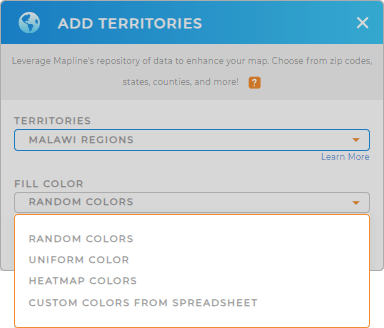 Color-code your Malawi regions territory map in seconds