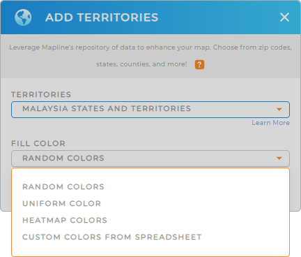 Color-code your Malaysia states and territories territory map in seconds