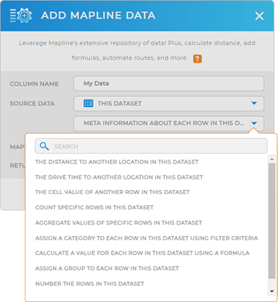 select the type of mapline data calculation you need