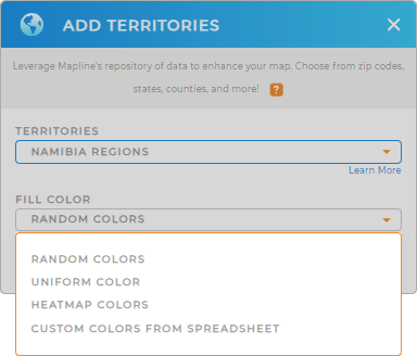 Color-code your Namibia regions territory map in seconds