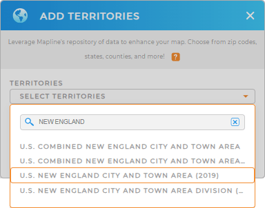 Add New England City and Town Areas to your map in Mapline