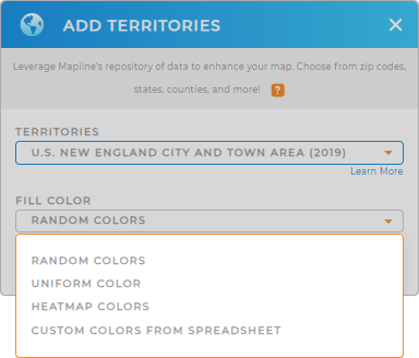 Color-code your New England City and Town Areas territory map in seconds
