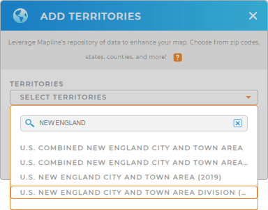 Add New England City and Town Area Divisions to your map in Mapline