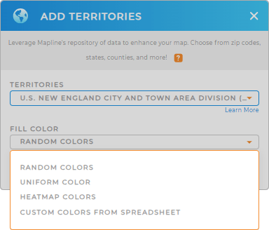 Color-code your New England City and Town Area Divisions territory map in seconds
