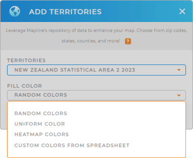 Color-code your New Zealand Statistical Areas territory map in seconds