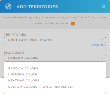 Color-code your North America States territory map in seconds