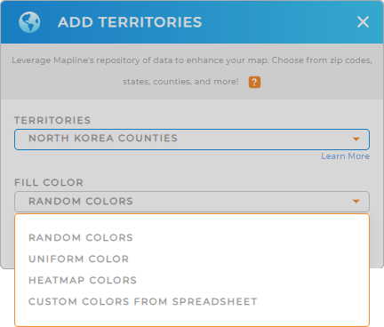 Color-code your North Korea counties territory map in seconds