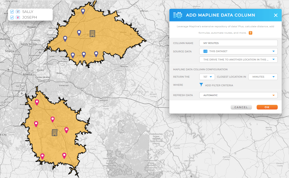 optimize your territories by drive time with Mapline's drive time polygons