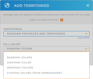 Color-code your Pakistan provinces and territories territory map in seconds