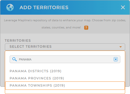 Add Panama townships to your map in Mapline