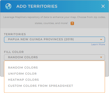 Color-code your Papua New Guinea provinces territory map in seconds