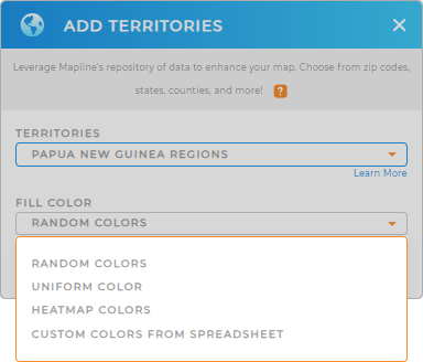 Color-code your Papua New Guinea regions territory map in seconds
