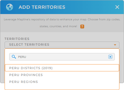 Add Peru districts to your map in Mapline
