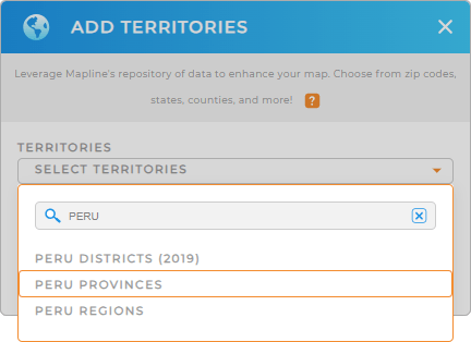 Add Peru provinces to your map in Mapline