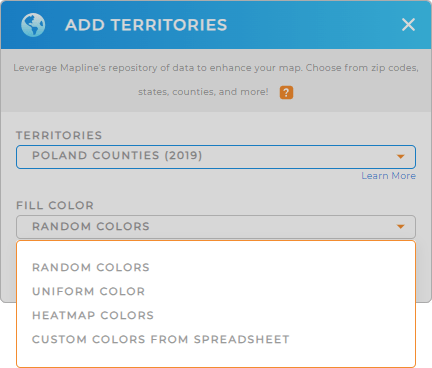 Color-code your Poland counties territory map in seconds