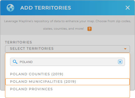 Add Poland municipalities to your map in Mapline