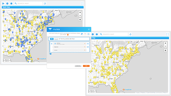 Access real-time, location-driven dashboards and track team performance with Mapline