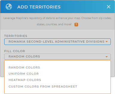 Color-code your Romania Second-Level Administrative Divisions territory map in seconds