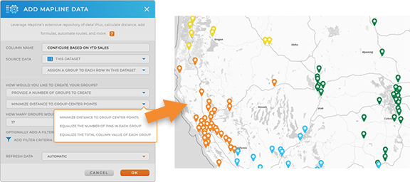 Mapline Data lighbox, with PROVIDE NUMBER OF GROUPS highlighted