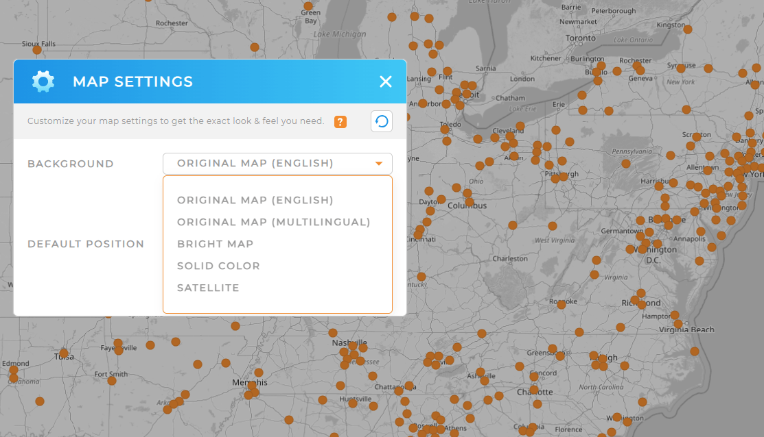 Example of a map without satellite view