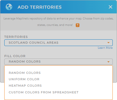 Color-code your Scotland Council Areas territory map in seconds