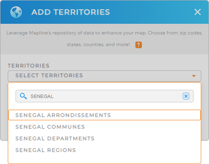Add Senegal arrondissements to your map in Mapline