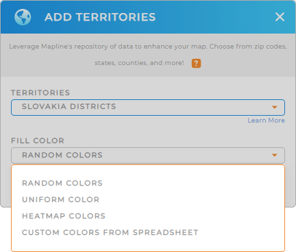 Color-code your Slovakia districts territory map in seconds