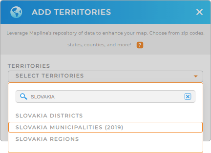Add Slovakia municipalities to your map in Mapline