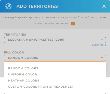 Color-code your Slovakia municipalities territory map in seconds