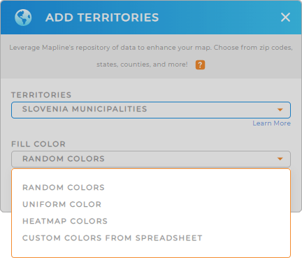 Color-code your Slovenia municipalities territory map in seconds