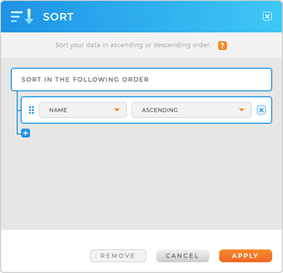 Screenshot of the Sort Data lightbox in Mapline