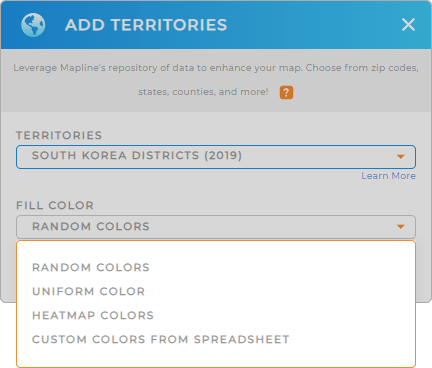 Color-code your South Korea districts territory map in seconds