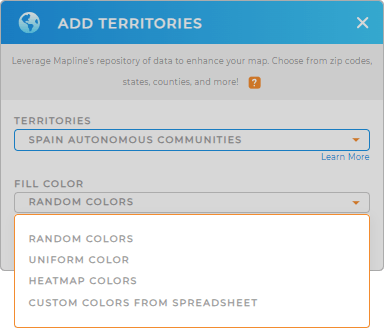 Color-code your Spain Autonomous Communities territory map in seconds